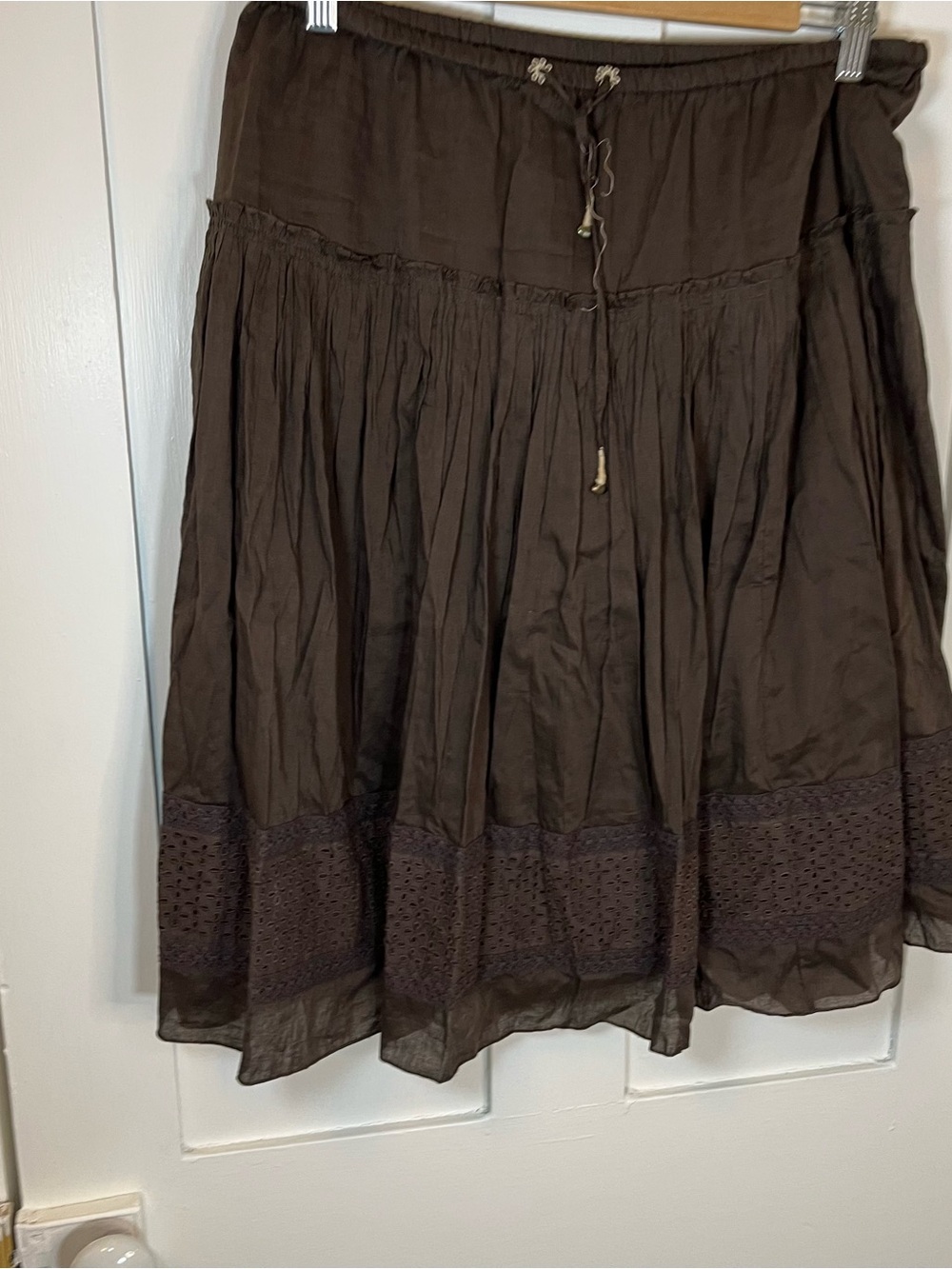 Old Navy Dark Brown Tiered Midi Skirt with Eyelet Trim